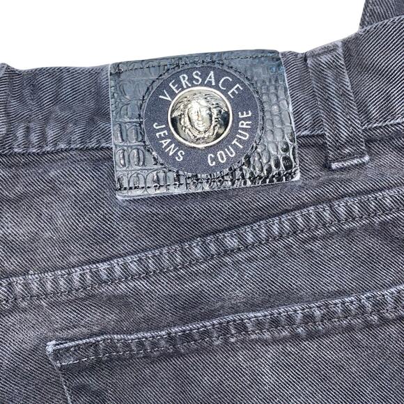 Vintage 90s Y2K Versace Jeans Couture Black Straight Leg Denim Pants 34x35 Italy - Picture 5 of 9